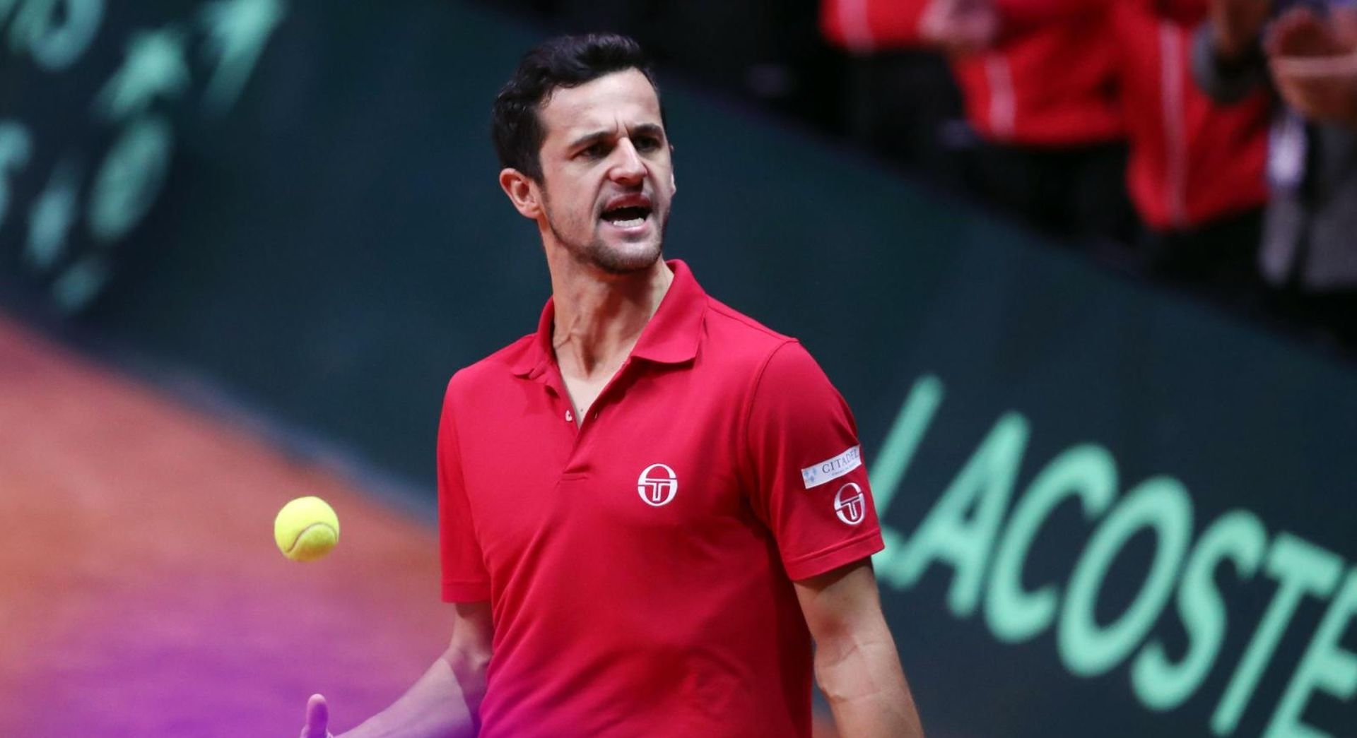 Lille: Dodig i Pavić protiv Herberta i Mahuta u finalu Davis Cupa 24.11.2018., Lille, Francuska - Na stadionu Pierre-Mauroy odigrano je finale Davis Cupa izmedju Francuske i Hrvatske. Drugog dana odigran je mec parova izmedju Pierre-Huguesa Herberta i Nicolasa Mahuta protiv   Ivana Dodiga i Mate Pavica. Mate Pavic Photo: Sanjin Strukic/PIXSELL