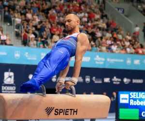 25.05.2019., Osijek - Prvi finalni dan 11. izdanja Svjetskog gimnastickog kupa DOBRO World Cup. Robert Seligman osvojio je prvo mjesto u disiplini konj s hvataljkama. Photo: Dubravka Petric/PIXSELL