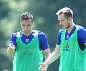 27.06.2019., Slovenija, Murska sobota - stadion Fazanerija. Nogometasi GNK Dinamo Zagreb i strucni stozer kluba odradjuju jutarnji trening na pripremama u Sloveniji. Mario Gavranovic, Izet Hajrovic . Photo: Sanjin Strukic/PIXSELL