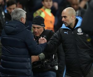 Premier League - Tottenham Hotspur v Manchester City Soccer Football - Premier League - Tottenham Hotspur v Manchester City - Tottenham Hotspur Stadium, London, Britain - February 2, 2020   Tottenham Hotspur manager Jose Mourinho shakes hands with Manchester City manager Pep Guardiola after the match    REUTERS/David Klein    EDITORIAL USE ONLY. No use with unauthorized audio, video, data, fixture lists, club/league logos or "live" services. Online in-match use limited to 75 images, no video emulation. No use in betting, games or single club/league/player publications.  Please contact your account representative for further details. DAVID KLEIN