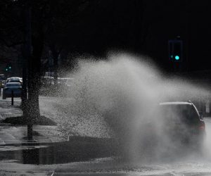 Cars drive through floodwater in Manchester Cars drive through floodwater as hurricane-force winds and rain affected the country's transport network leading to disruptions and prompting warnings of power cuts and a risk to life, in Manchester, Britain February 9, 2020. Storm Ciara has brought heavy rain and winds, caused  widespread flooding and has led to the cancellation of sporting events. REUTERS/Jon Super Jon Super