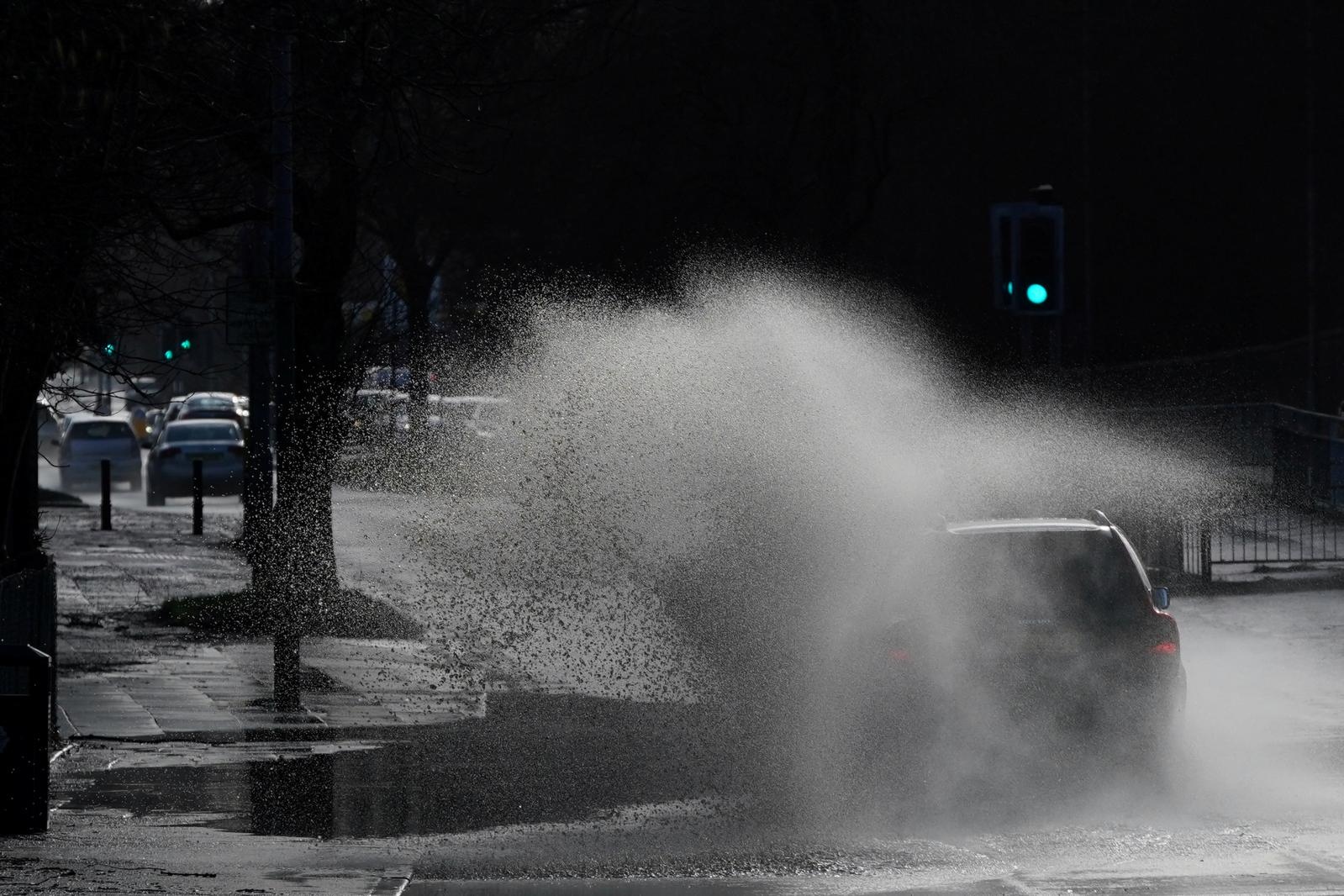 Cars drive through floodwater in Manchester Cars drive through floodwater as hurricane-force winds and rain affected the country's transport network leading to disruptions and prompting warnings of power cuts and a risk to life, in Manchester, Britain February 9, 2020. Storm Ciara has brought heavy rain and winds, caused  widespread flooding and has led to the cancellation of sporting events. REUTERS/Jon Super Jon Super