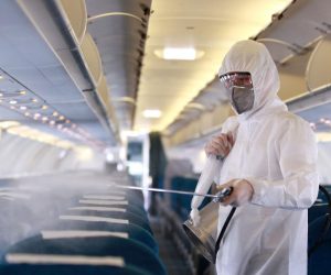 epaselect epa08265850 A worker sprays disinfectant as a precaution against the novel coronavirus, inside a Vietnam Airlines airplane at Noi Bai International Airport in Hanoi, Vietnam 03 March 2020. According to latest figures, all 16 people infected with coronavirus in Vietnam have recovered.  EPA/LUONG THAI LINH