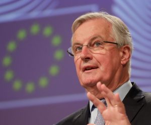 epa08272043 European Commission's Head of Task Force for Relations with the United Kingdom Michel Barnier gives a press conference following the First round of EU - UK Brexit negotiations at the European Commission in Brussels, Belgium, 05 March 2020.  EPA/STEPHANIE LECOCQ