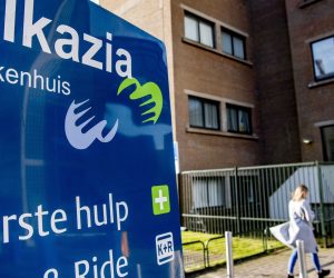 epa08274262 Exterior view of the Ikazia Hospital, where an 86-year-old man passed away after contracting the COVID-19 disease caused by the novel SARS-CoV-2 coronavirus in Rotterdam, The Netherlands, 06 March 2020.  EPA/ROBIN UTRECHT