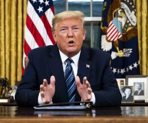 epa08287747 US President Donald J. Trump addresses the nation from the Oval Office about the widening coronavirus crisis, in Washington, DC, USA, 11 March 2020. President Trump announced the suspension of travel from the USA to Europe for the next 30 days. The travel ban excludes the United Kingdom. There are 1,135 confirmed cases of coronavirus infection in the USA, and 38 confirmed fatalities.  EPA/DOUG MILLS / POOL