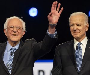epaselect Democratic presidential candidates Bernie Sanders (L) and Joe Biden (R) stand on stage during the tenth Democratic presidential debate at the Gaillard Center in Charleston, South Carolina, USA, 25 February, 2020. The South Carolina primary is scheduled for 29 February 2020.