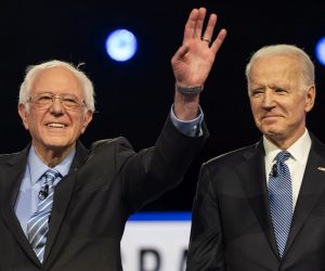 epaselect Democratic presidential candidates Bernie Sanders (L) and Joe Biden (R) stand on stage during the tenth Democratic presidential debate at the Gaillard Center in Charleston, South Carolina, USA, 25 February, 2020. The South Carolina primary is scheduled for 29 February 2020.