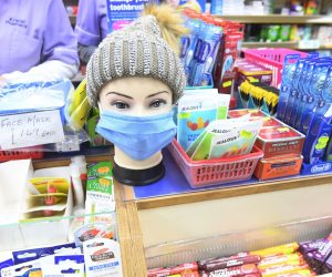 epa08297243 A store selling facemasks and hand sanitizers in  south London, Britain, 16 March 2020. There has been a shortage of products in the counters due to the coronavirus. Several European countries have closed borders, schools as well as public facilities, and have cancelled most major sports and entertainment events in order to prevent the spread of the SARS-CoV-2 Coronavirus causing the Covid-19 disease.  EPA/FACUNDO ARRIZABALAGA