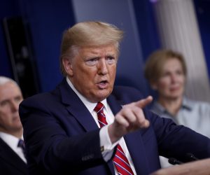 epa08310167 US President Donald J. Trump speaks during a Coronavirus Task Force news conference in the briefing room of the White House in Washington, DC, USA, 20 March 2020. Americans will have to practice social distancing for at least several more weeks to mitigate U.S. cases of Covid-19, Anthony S. Fauci of the National Institutes of Health said today. Countries around the world are taking increased measures to stem the widespread of the SARS-CoV-2 coronavirus which causes the Covid-19 disease.  EPA/AL DRAGO / POOL