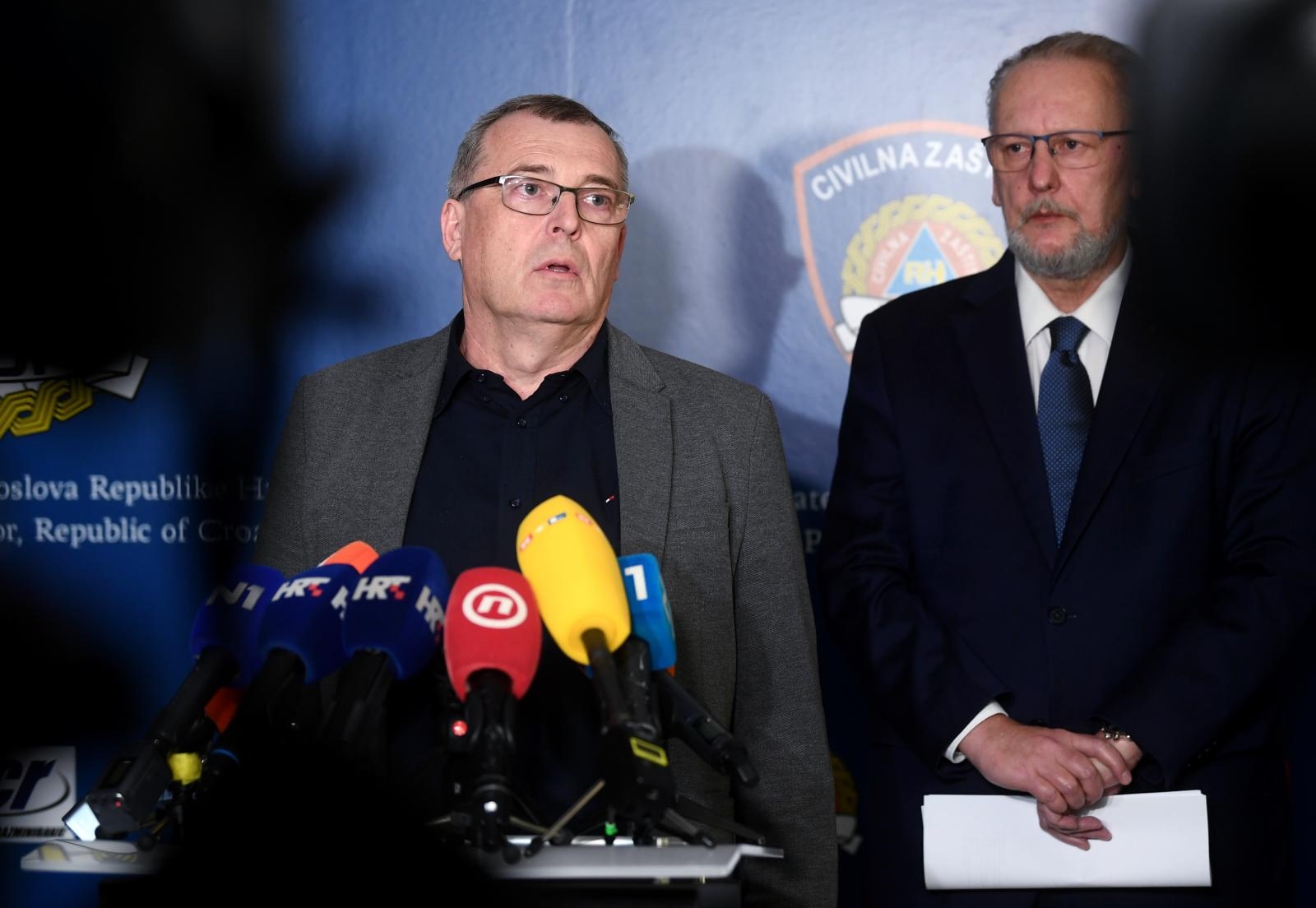 12.03.2020., Zagreb - Ravnateljstvo civilne zastite, stozer za borbu protiv korone odrzao je konferenciju za medije. Krunoslav Capak, Alemka Markotic, Vili Beros, Davor Bozonovic. 
Photo: Marko Lukunic/PIXSELL