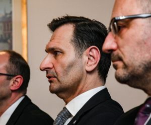 15.03.2020., Zagreb - Izborni stozer tima "Opcija za promjene" na unutarstranackim izborima u HDZ-u u hotelu Panorama. Davor Ivo Stier, Miro Kovac, Milijan Brkic Photo: Josip Regovic/PIXSELL