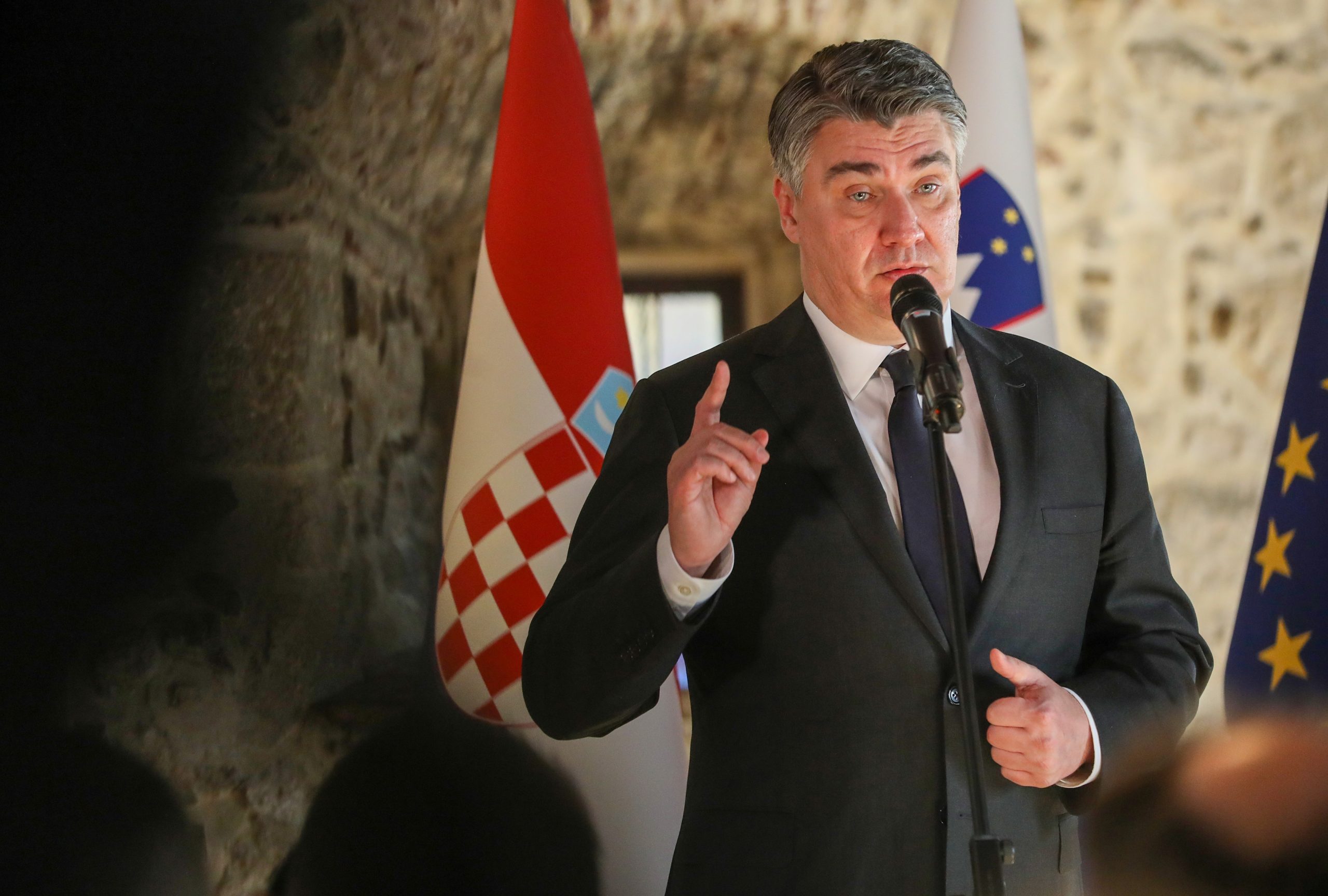 27.02.2020., Otocec ob Krki, Slovenija - Predsjednik Republike Hrvatske Zoran Milanovic susreo se sa Borutom Pahorom, predsjednikom Republike Slovenije. Nakon radnog rucka i razgovora odrzali su zajednicku konferenciju za medije. Photo: Robert Anic/PIXSELL