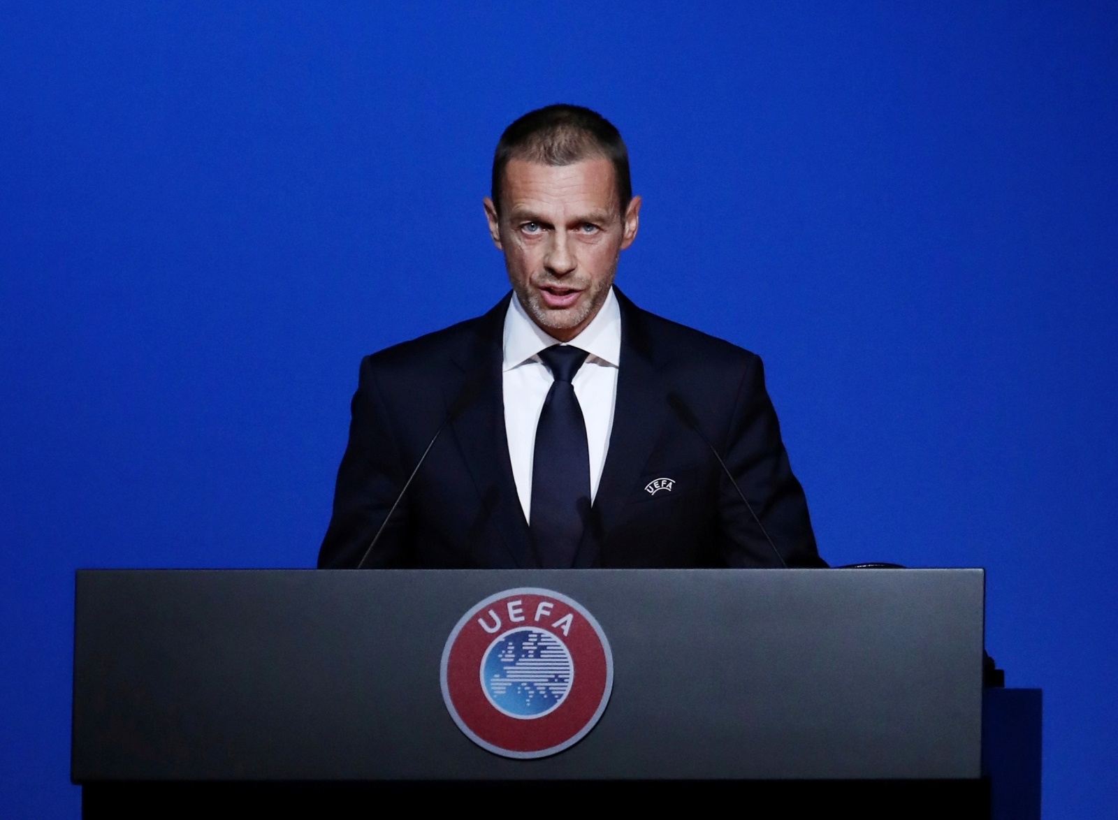 FILE PHOTO: UEFA Congress FILE PHOTO: Soccer Football - UEFA Congress - Beurs van Berlage Conference Centre, Amsterdam, Netherlands - March 3, 2020   UEFA President Aleksander Ceferin during the UEFA Congress   REUTERS/Yves Herman/File Photo Yves Herman
