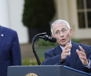 epa08330939 Director of the National Institute of Allergy and Infectious Diseases at the National Institutes of Health Dr. Anthony Fauci, right, makes remarks during United States President Donald J. Trump's, left, daily Coronavirus press conference in the Rose Garden of the White House in Washington, DC, USA, on 29 March 2020. Countries around the world are taking increased measures to stem the widespread of the SARS-CoV-2 coronavirus which causes the Covid-19 disease.  EPA/Stefani Reynolds / POOL