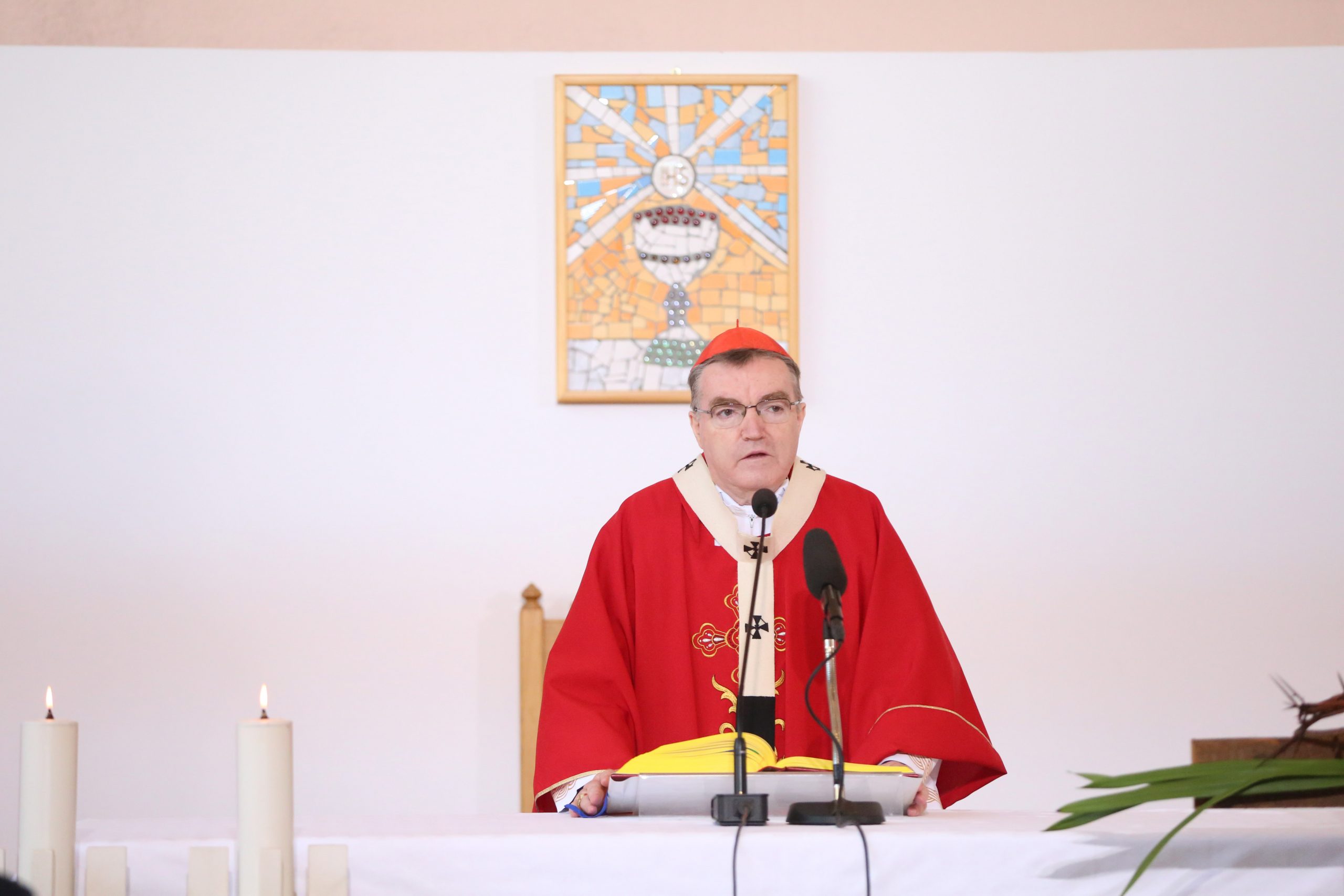Zagreb, 05.04.2020 - U povodu kræanskog blagdana Cvjetnice nadbiskup zagrebaèki kardinal Josip Bozaniæ u nedjelju je, predvodeæi euharistijsko slavlje, uputio vjernicima poruke ohrabrenja i vjere te pozvao na stvaranje novoga zajednitva u izazovnim vremenima. foto HINA/ Zagrebaèka nadbiskupija/ ik