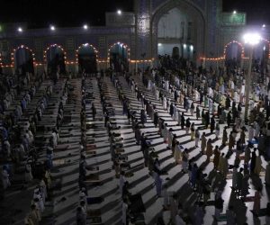 epa08384636 Muslims offer special taraveeh prayers during the Muslim holy month of Ramadan amid lockdown due to the ongoing coronavirus COVID-19 pandemic, in Herat, Afghanistan, 25 April 2020. Muslims around the world prepare to celebrate the holy month of Ramadan, by praying during the night time and abstaining from eating, drinking, and sexual acts during the period between sunrise and sunset. Ramadan is the ninth month in the Islamic calendar and it is believed that the revelation of the first verse in Koran was during its last 10 nights  EPA/JALIL REZAYEE