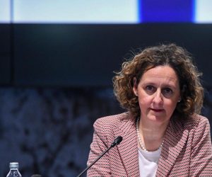 08.04.2020., Zagreb - Ministrica Nina Obuljen Korzinek u Nacionalnoj i sveucilisnoj knjiznici s ministrima EU odrzala videokonferenciju EYCS Culture. Photo: Josip Regovic/PIXSELL/EU2020