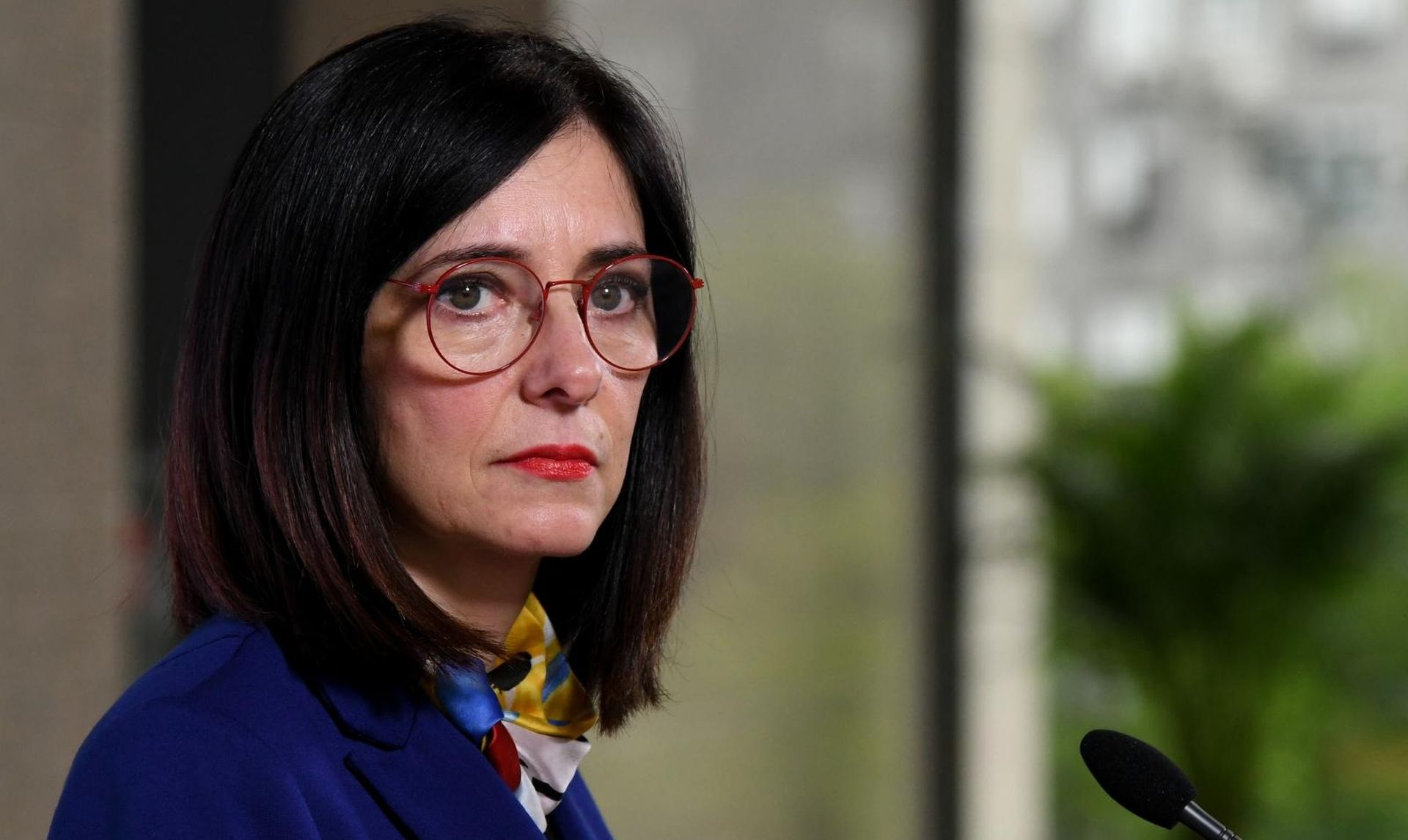 14.04.2020., Zagreb - Ministrica znanosti i obrazovanja, Blazenka Divjak, u Nacionalnoj i sveucilisnoj knjiznici obratila se medijima prije sastanka s ministrima EU. Photo: Josip Regovic/PIXSELL/EU2020