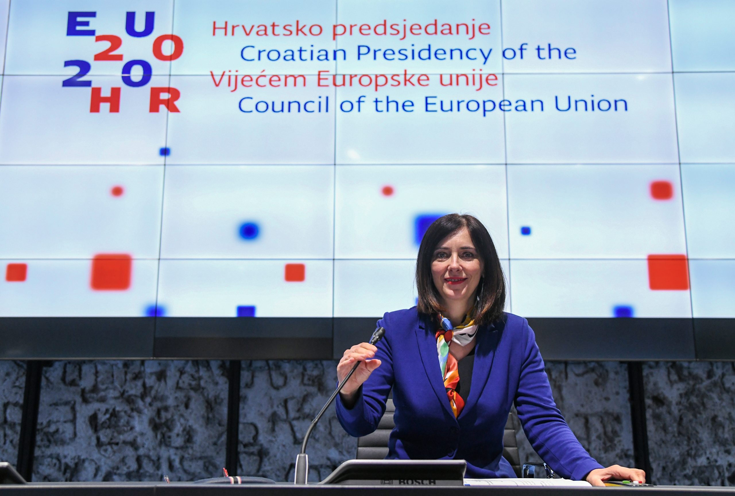 14.04.2020., Zagreb - Ministrica znanosti i obrazovanja, Blazenka Divjak, u Nacionalnoj i sveucilisnoj knjiznici s ministrima EU odrzala videokonferenciju. Photo: Josip Regovic/PIXSELL/EU2020