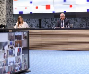 21.04.2020., Zagreb - U Nacionalnoj i sveucilisnoj knjiznici drzavni tajnik Sredisnjeg drzavnog ureda za sport, Tomislav Druzak, odrzao je video konferenciju sa svojim kolegama iz europskih zemalja. Borna Filic/PIXSELL/EU2020HR