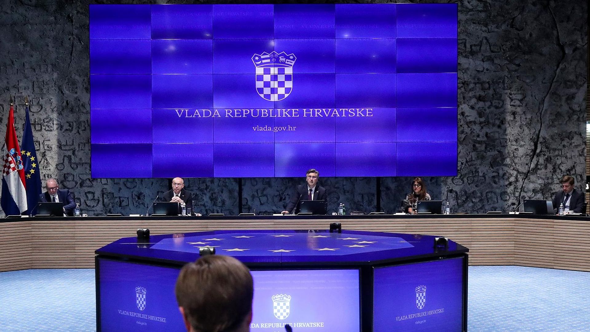 23.04.2020., Zagreb - U zgradi Nacionalne i sveucilisne knjiznice odrzana je sjednica Vlade RH. Dolasci ministara i predsjednika Vlade. Davor Bozinovic, Damir Krsticevic, Andrej Plenikovic, Zdravko Maric. 
Photo: Goran Stanzl/PIXSELL