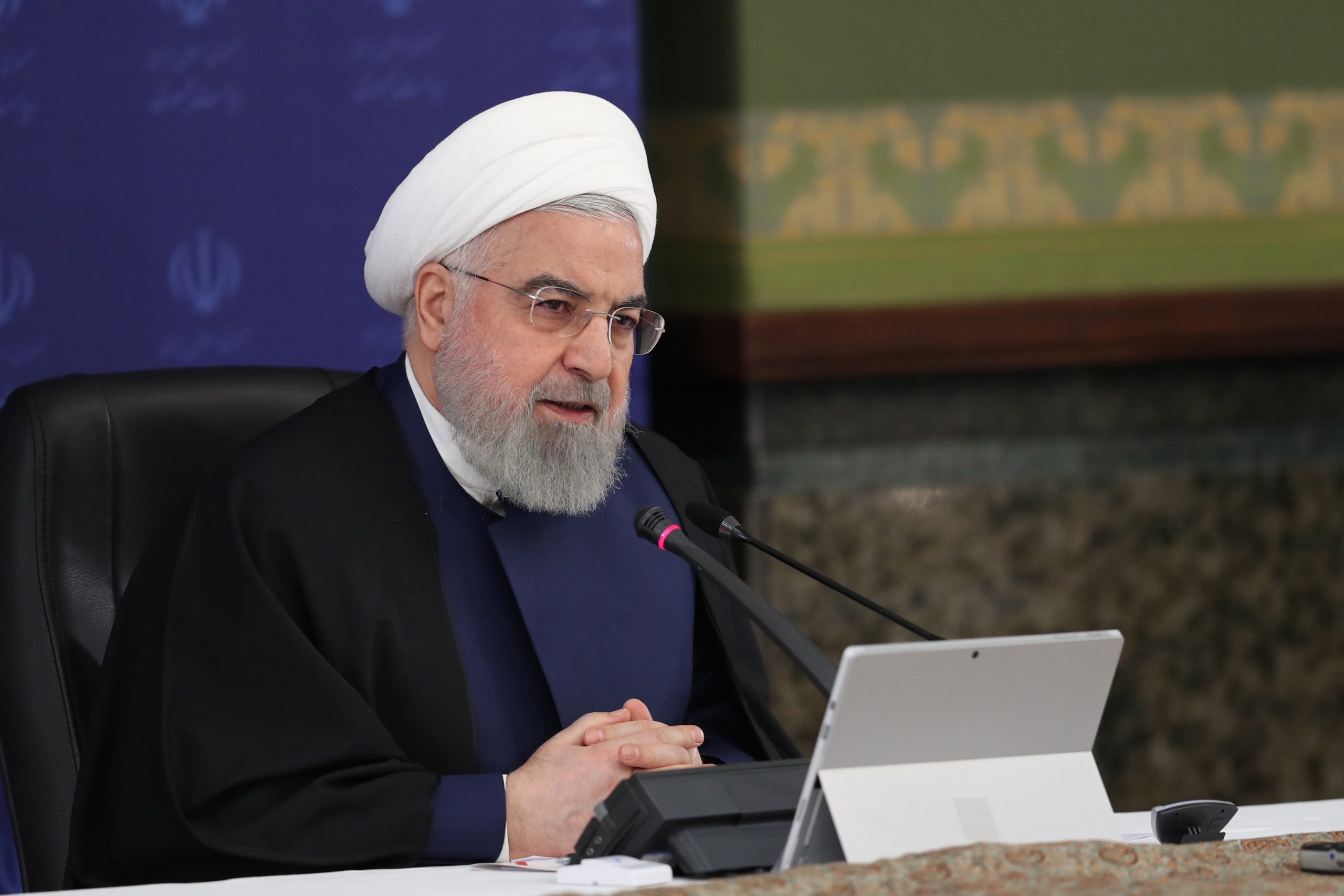 epa08398670 A handout photo made available by the presidential office shows, Iranian president Hassan Rouhani speaks during the cabinet meeting in Tehran, Iran, 03 May 2020. Media reported that Rouhani announced that some mosques will reopen in small cities from tomorrow, but holy shrines and big mosques in big cities and capital will remain closed. Iran is one of the most affected countries by the COVID-19 disease where more than 6,000 people have died.  EPA/-  HANDOUT EDITORIAL USE ONLY/NO SALES