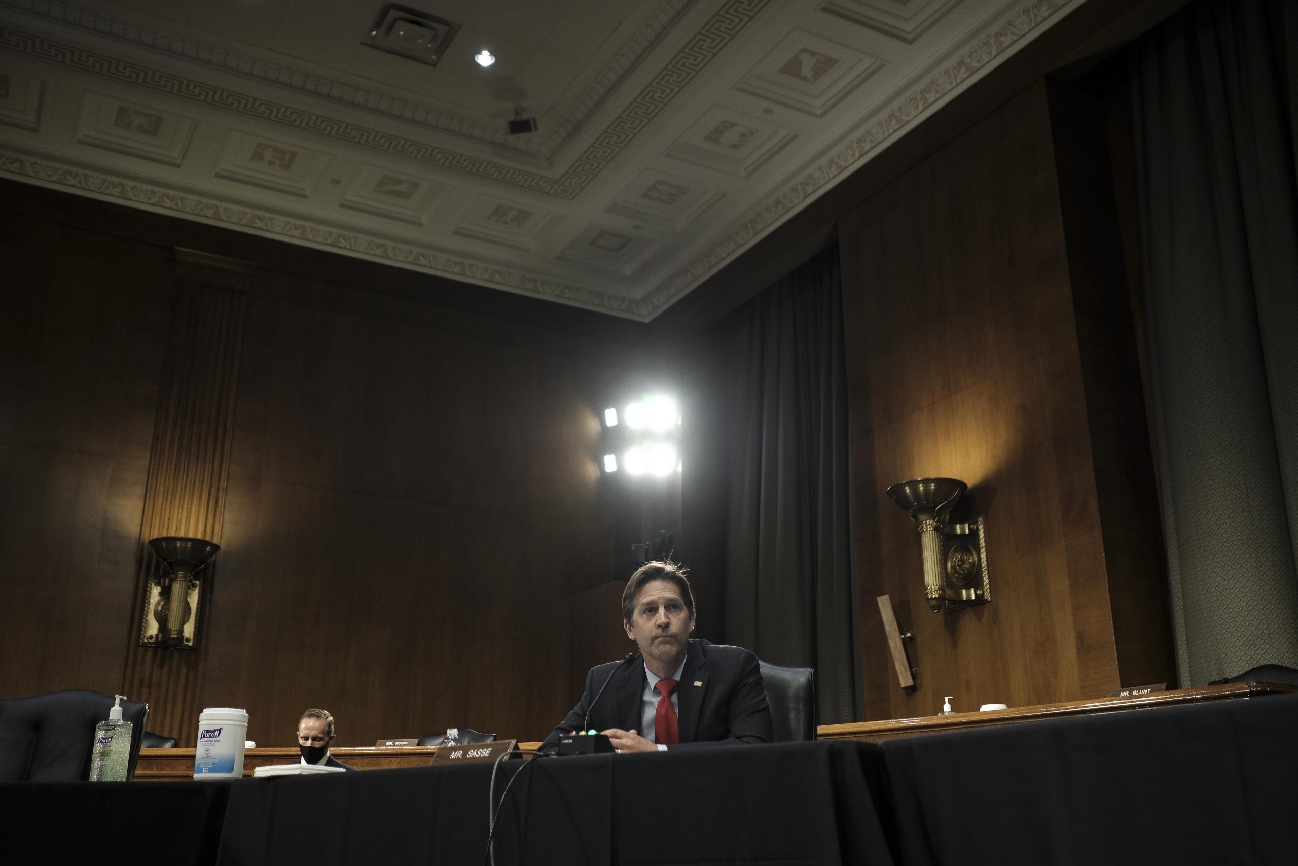 epa08403373 Sen. Ben Sasse (R-Neb.) questions the nominee John L. Ratcliff during the Senate Select Committee on Intelligence nomination hearing for Director of National Intelligence at the Dirksen Senate Office building on Capitol Hill in Washington, DC, USA, 05 May 2020. The panel is considering Ratcliffe's nomination for director of national intelligence (DNI).  EPA/Gabriella Demczuk