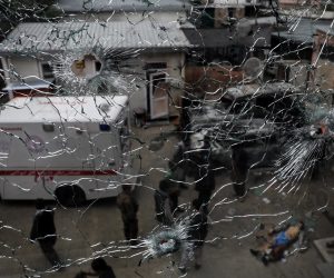 epa08416928 A bullet ridden window at the scene of an attack at MSF (Doctors without Borders) hospital, in Kabul, Afghanistan, 12 May 2020. According to reports, at least 12 people were killed and 16 others injured including women and children when the Gunmen entered the MSF clinic in Kabul.  EPA/HEDAYATULLAH AMID ATTENTION EDITORS GRAPHIC CONTENT