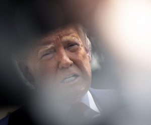 epa08454626 US President Donald J. Trump speaks to members of the media as he departs the White House in Washington, DC, USA, 30 May 2020. Trump is scheduled to attend the SpaceX Demo-2 mission launch in Florida.  EPA/Stefani Reynolds / POOL