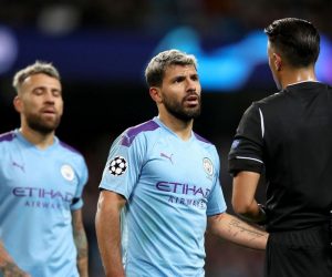 01.10.2019., stadion Etihad, Manchester, Engleska - UEFA Lige prvaka, skupina C, 2. kolo, Manchester City - GNK Dinamo. Sergio Aguero, sudac Serdar Gozubuyuk
Photo: Igor Kralj/PIXSELL