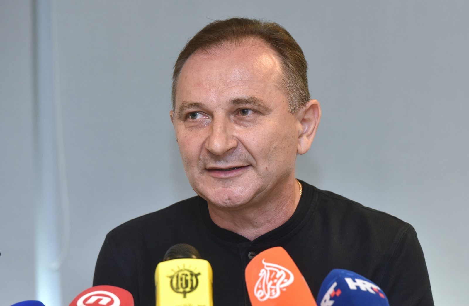 07.05.2019., Zagreb - Predsjednici sindikalnih sredisnjica Nezavisnih hrvatskih sindikata (NHS), Saveza samostalnih sindikata Hrvatske (SSSH) i Matice hrvatskih sindikata (MHS) odrzali su konferenciju za medije na temu: "Dva milijuna "Pavicevih" kuna". predsjednik SSSH Mladen Novosel Photo: Davorin Visnjic/PIXSELL