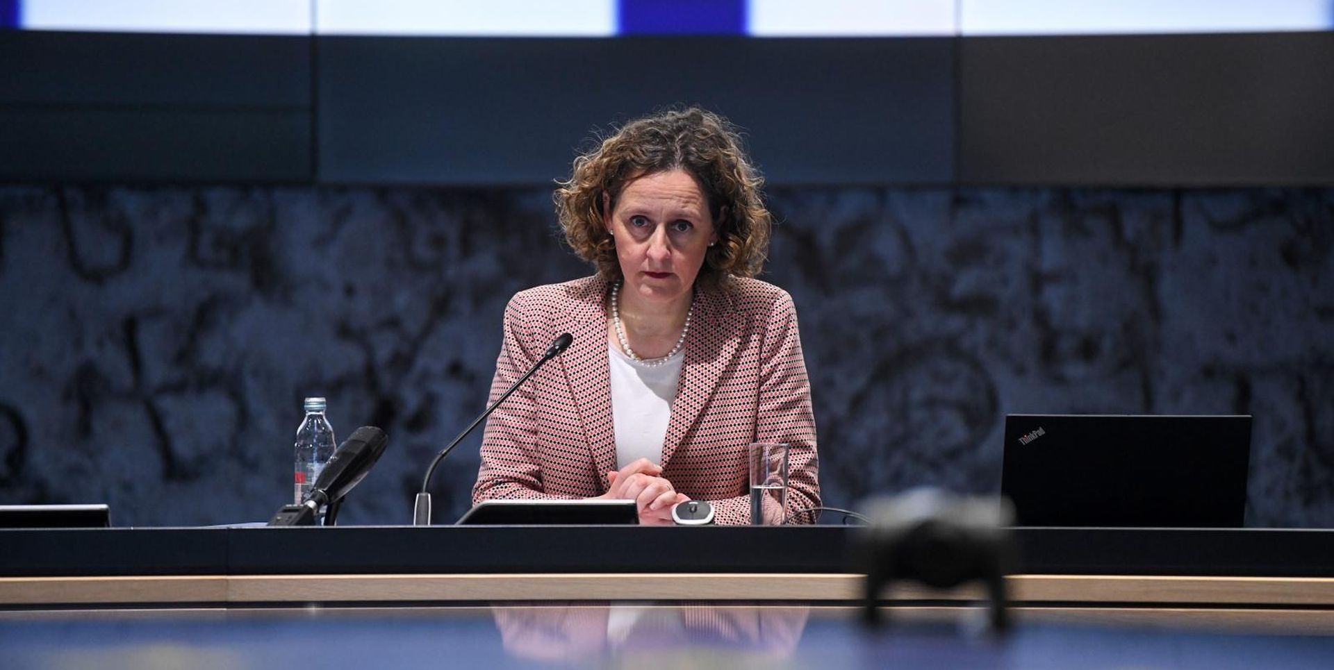 08.04.2020., Zagreb - Ministrica Nina Obuljen Korzinek u Nacionalnoj i sveucilisnoj knjiznici s ministrima EU odrzala videokonferenciju EYCS Culture. Photo: Josip Regovic/PIXSELL/EU2020