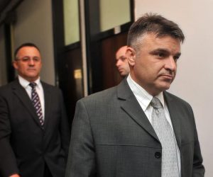 03.05.2011., Ulica brace Radic, Varazdin - Luka Markesic, Zdenko Radic, Zoran Maras i Ivan Orlovic, optuzenici za pomaganje u ratnom zlocinu u Bjelovaru, ulaze u sudnicu. 
Photo: Marko Jurinec/PIXSELL