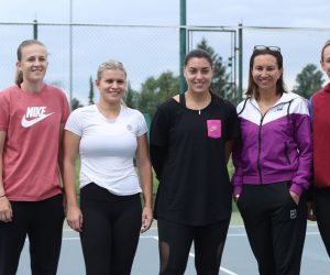 11.05.2020., Zagreb - Okupljanje i druzenje s novinarima Hrvatske Fed Cup reprezentacije na teniskim terenima HTK Zagreb. Jana Fett, Ana Konjuh, Iva Majoli, Donna Vekic.  
Photo: Luka Stanzl/PIXSELL