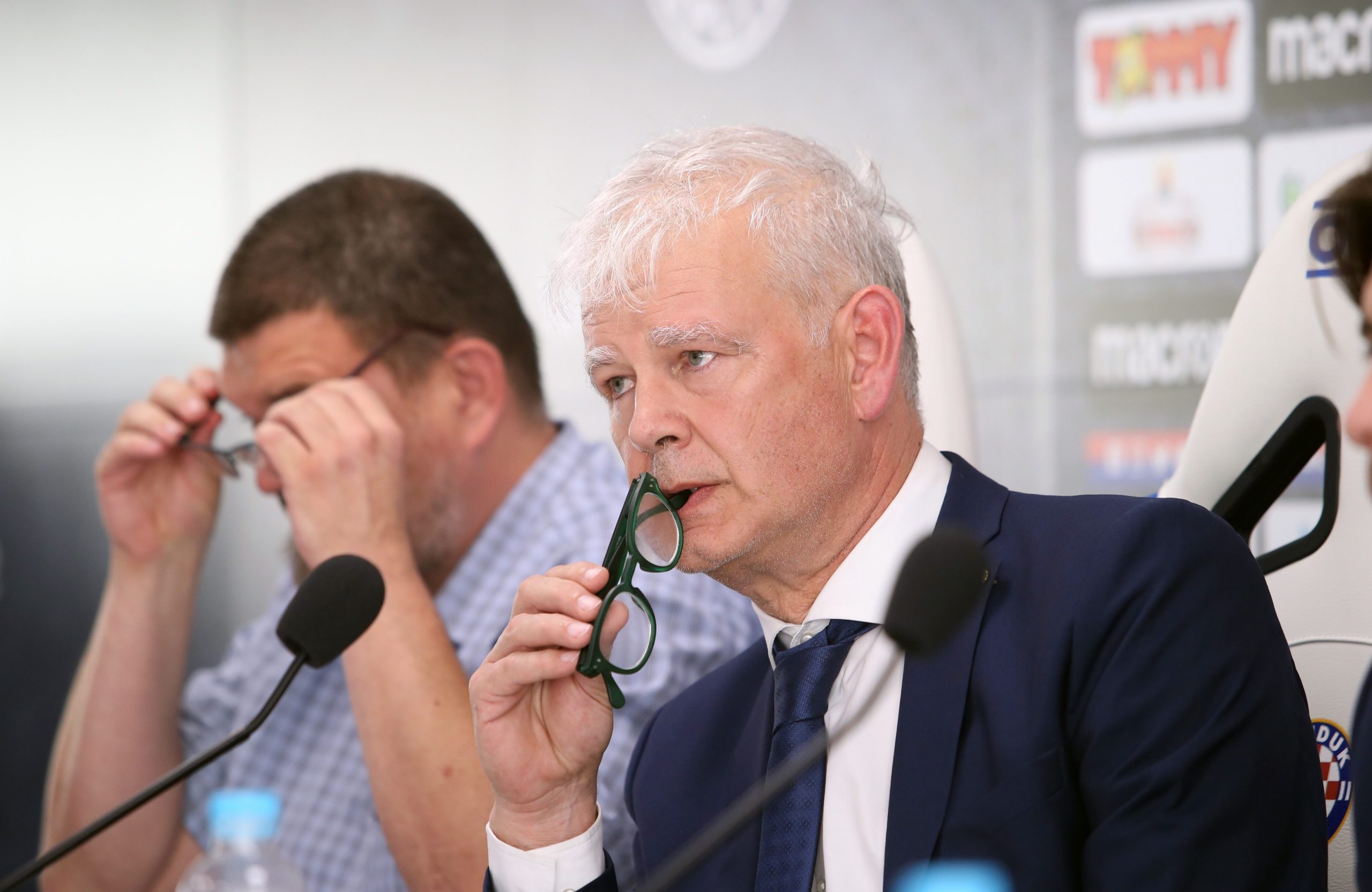 19.07.2019., Split - Celnici Hajduka odrzali konferenciju za medije. Okupljenim novinarima su se obratli Marin Brbic, Luksa Jakobusic, Benjamin Perasovic i Sasa Bjelanovic.
Photo: Ivo Cagalj/PIXSELL
