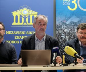 27.01.2020., Zagreb - Konferencija za medije Nezavisnog sindikata znanosti i visokog obrazovanja (NSZVO) na temu Malverzacije na Hrvatskom veterinarskom institutu. Relja Beck, Petar Pervan, Vilim Ribic. 
Photo: Goran Stanzl/PIXSELL