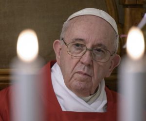 epa08421321 A handout picture provided by the Vatican Media shows Pope Francis celebrating Holy Mass at Saint Martha House (Casa Santa Marta), in Vatican City, 14 May 2020.  EPA/VATICAN MEDIA HANDOUT  HANDOUT EDITORIAL USE ONLY/NO SALES