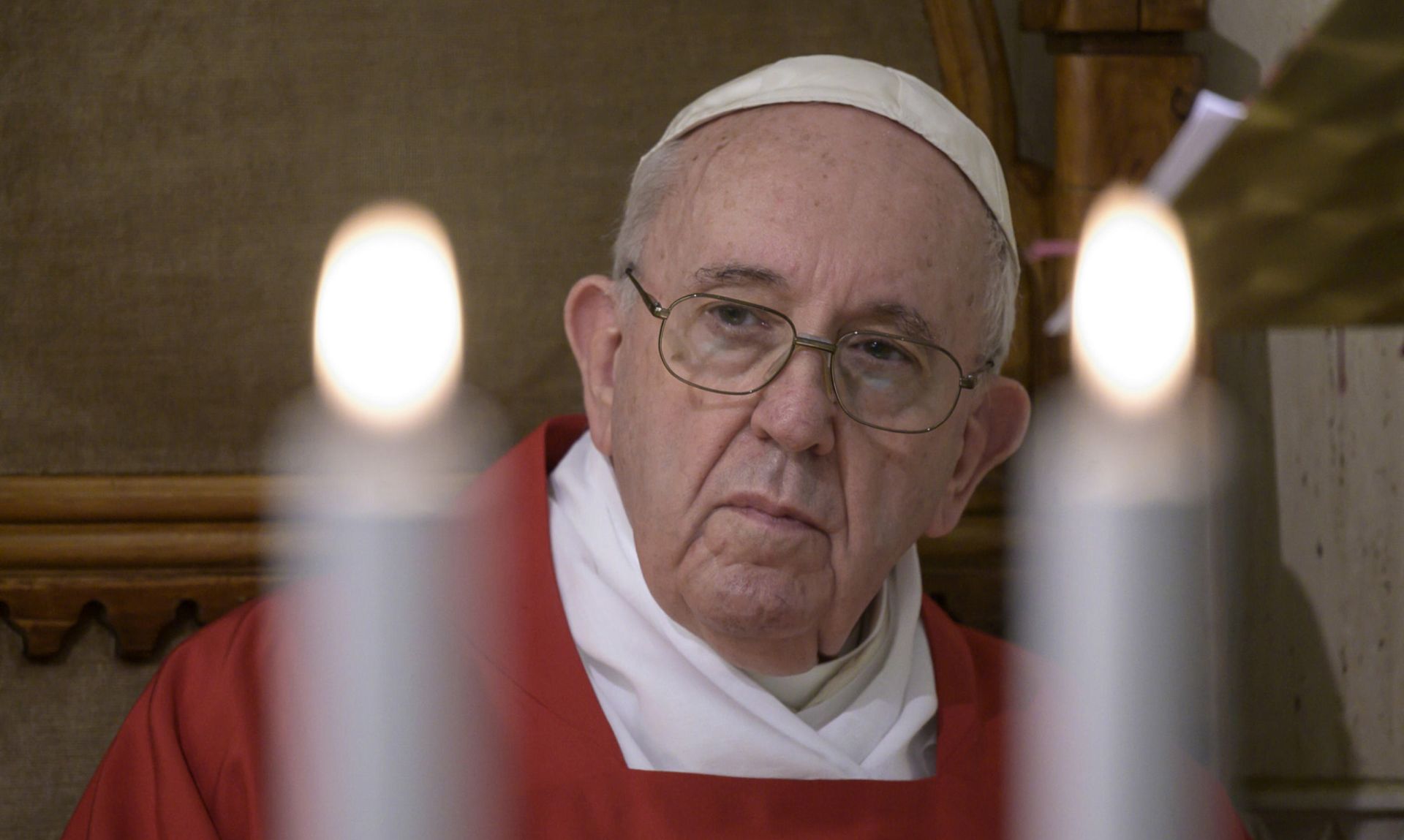 epa08421321 A handout picture provided by the Vatican Media shows Pope Francis celebrating Holy Mass at Saint Martha House (Casa Santa Marta), in Vatican City, 14 May 2020.  EPA/VATICAN MEDIA HANDOUT  HANDOUT EDITORIAL USE ONLY/NO SALES