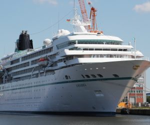 epa08453737 A view of the cruise ship MS Amadea from Phoenix cruise lines moored in a Lloydwerft shipyard in Bremerhaven, northern Germany, 30 May 2020. After the worldwide outbreak of the SARS-CoV-2 coronavirus which causes the COVID-19 disease, most cruise lines have stopped all their travels.  EPA/FOCKE STRANGMANN