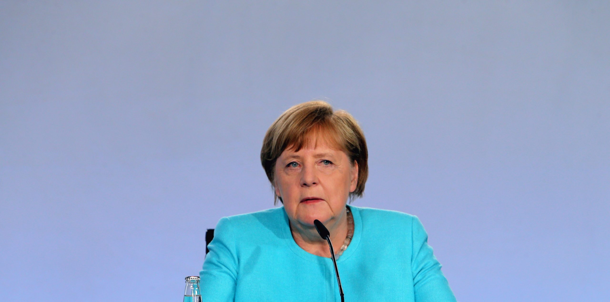 epa08463786 German Chancellor Angela Merkel presents the results of the coalition meeting on the economic stimulus package in the coronavirus crisis at the Chancellery in Berlin, Germany, 03 June 2020.  EPA/Mika Schmidt / POOL
