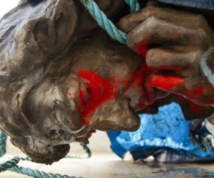 epa08478725 A handout photo made available by the Bristol City Council shows the statue of Edward Colston being retrieved from the harbour in Bristol, Britain, 11 June 2020. Black Lives Matter protesters tore down a statue of slave trader Edward Colston in Bristol and threw it into the harbour waters on 07 June 2020. Black Live Matters (BLM) protests took place across the world in the wake of the death of George Floyd, an unarmed black man who died in police custody in the US.  EPA/Bristol City Council / HANDOUT  HANDOUT EDITORIAL USE ONLY/NO SALES