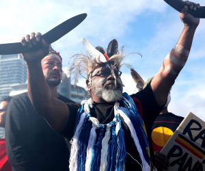 epa08481984 Protesters and activists attend a Black Lives Matter rally at Langley Park in Perth, Australia, 13 June 2020. The protest was organized to raise awareness of Aboriginal deaths in police custody.  EPA/RICHARD WAINWRIGHT AUSTRALIA AND NEW ZEALAND OUT