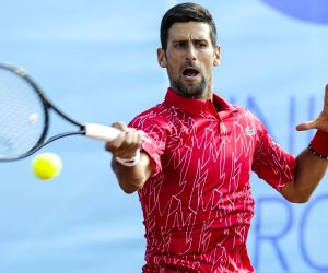 epa08503754 (FILE) - Novak Djokovic of Serbia plays a forehand against Viktor Troicki of Serbia during their match for the Adria Tour tennis tournament in Belgrade, Serbia, 13 June 2020 (re-issued 23 June 2020). Djokovic released a statement on 23 June 2020 that he tested positiv for Covid-19.  EPA/ANDREJ CUKIC