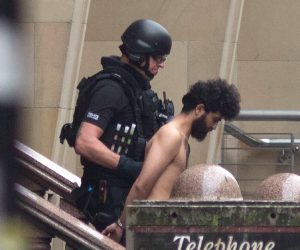 epa08510874 Police and emergency responders attend the scene of a stabbing incident in downtown Glasgow, Scotland, Britain, 26 June 2020. According to media reports, police have shot an attacker who had allegedly stabbed a number of people at a hotel.  EPA/Stringer