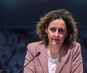 08.04.2020., Zagreb - Ministrica Nina Obuljen Korzinek u Nacionalnoj i sveucilisnoj knjiznici s ministrima EU odrzala videokonferenciju EYCS Culture. Photo: Josip Regovic/PIXSELL/EU2020