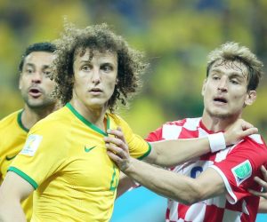 12.06.2014., Sao Paulo, Brazil - Svjetsko nogometno prvenstvo, Brazil - Hrvatska. David Luiz, Nikica Jelavic, Vedran Corluka. 
Photo: Sanjin Strukic/PIXSELL