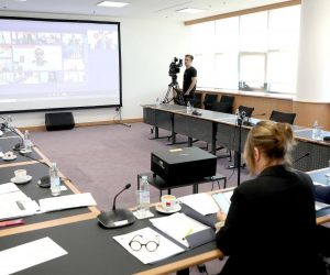 12.06.2020., Zagreb -  U Nacionalnoj i sveucilisnoj knjiznici odrzana je videokonferencija Tomislava Dulibica s ministrima drzava clanica Europske unije.
Photo: Patrik Macek/PIXSELL/EU2020