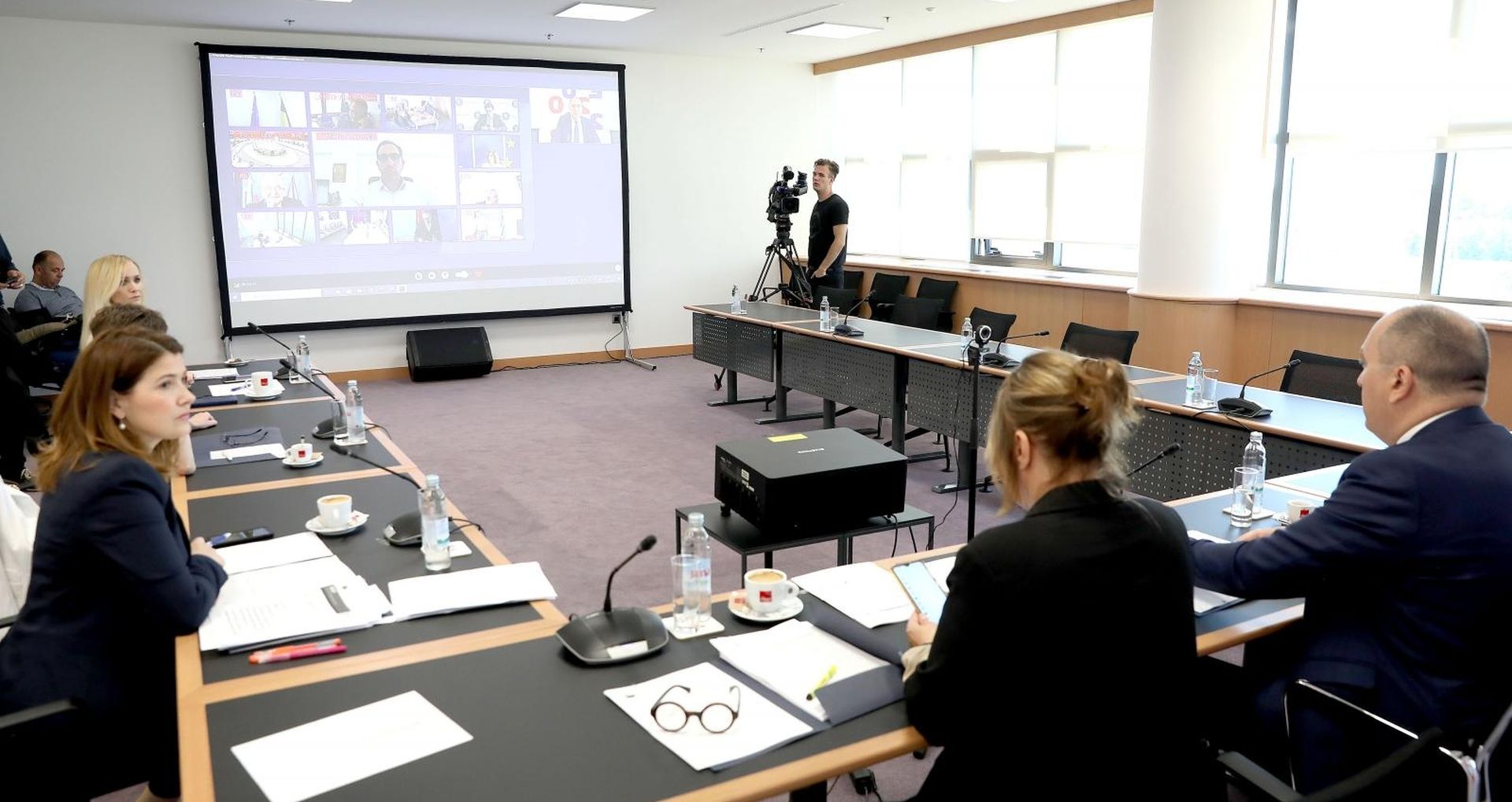 12.06.2020., Zagreb -  U Nacionalnoj i sveucilisnoj knjiznici odrzana je videokonferencija Tomislava Dulibica s ministrima drzava clanica Europske unije.
Photo: Patrik Macek/PIXSELL/EU2020