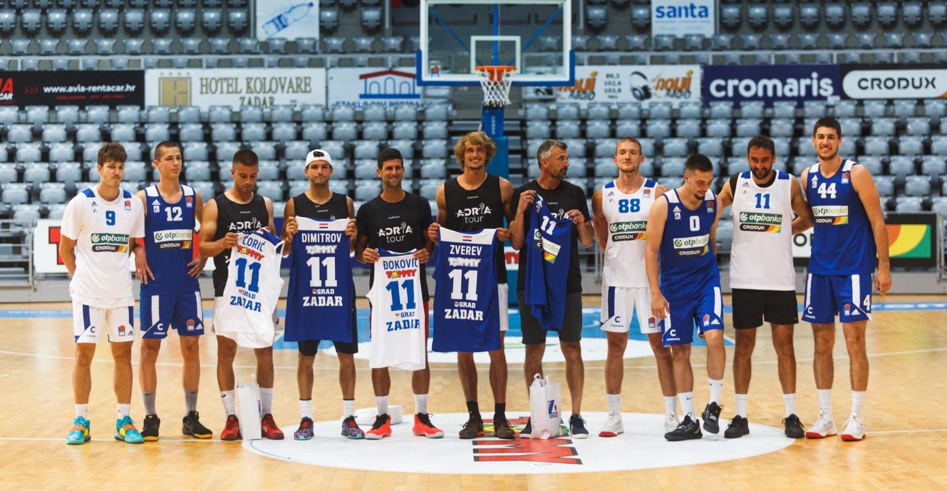 18.06.2020., Zadar - Zvijezde Adria Toura odigrale prijateljsku utakmicu s kosarkasima KK Zadar. Borna Coric, Grigor Dimitrov, Novak Djokovic, Alexander Zverev, Goran Ivanisevic, Marin Cilic. 
Photo: Marko Dimic/PIXSELL